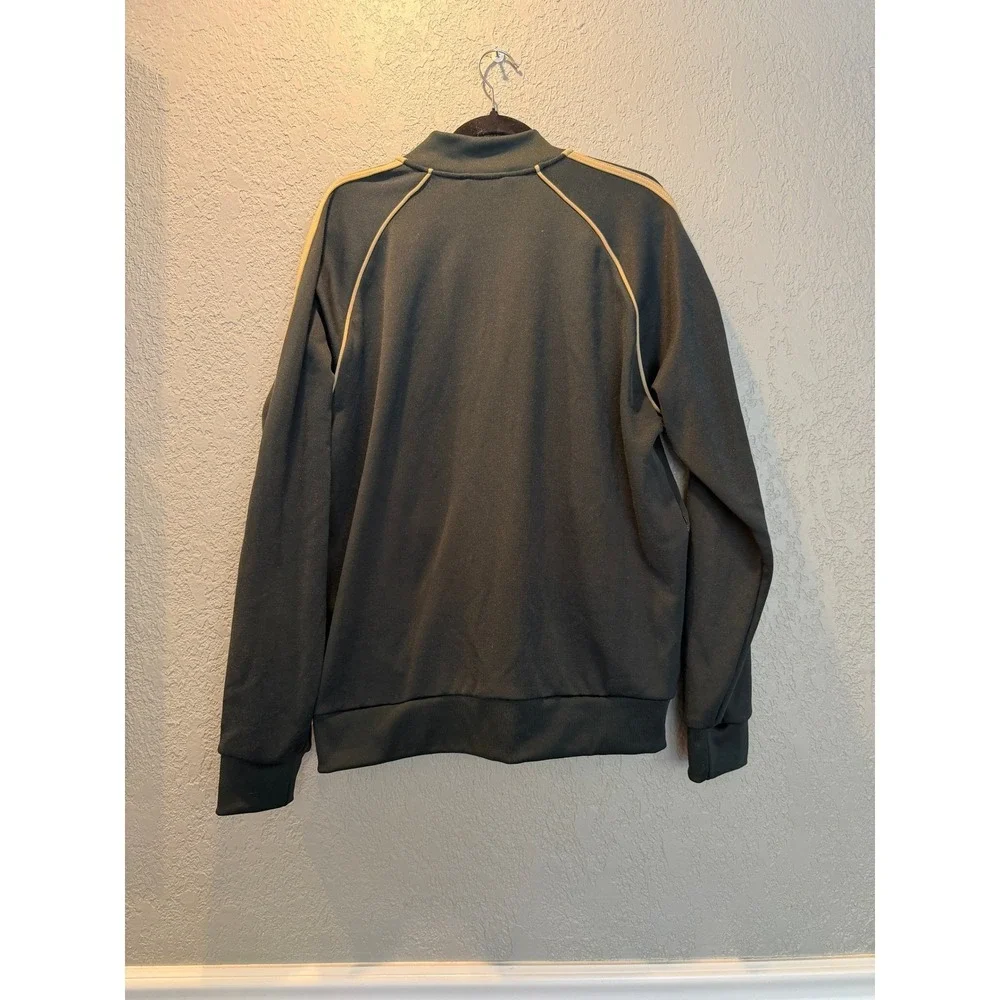 Adidas Originals Mens XL Track Jacket Black Tan Three Stripe Trefoil Full Zip